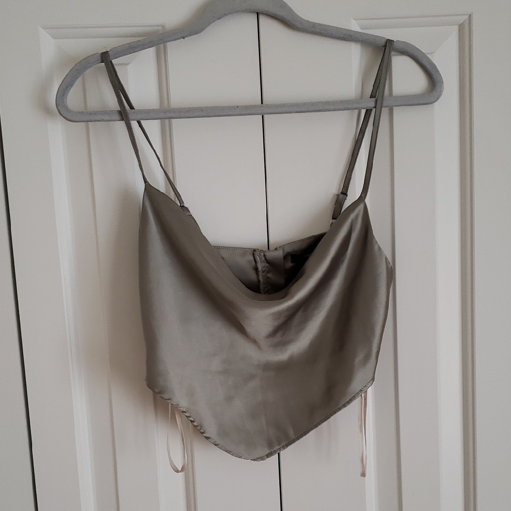 Forever 21 Sage Green Satin Crop Top